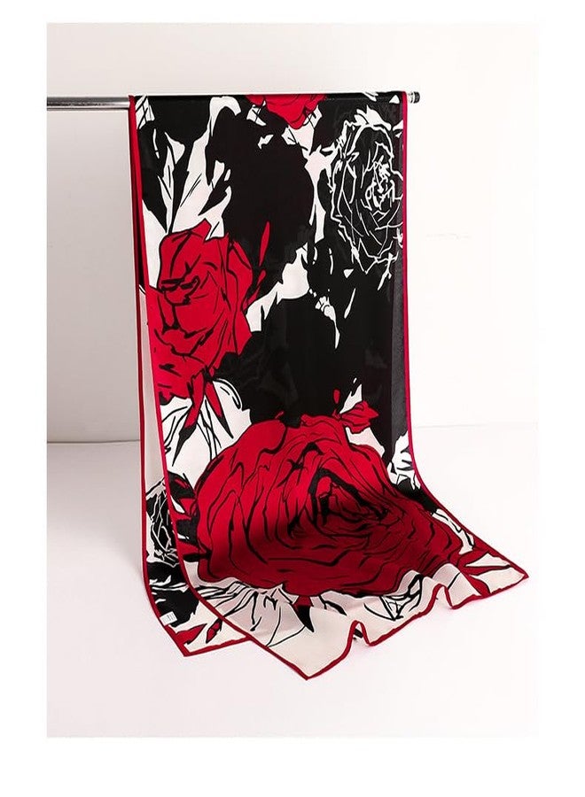 MEISEE 100% Mulberry Silk Long Scarf for Women Large Oblong Sunscreen Shawls Wraps Neck Headscarf Hair Wraps with Gift Packed (23 - Red, Black and White) - Image 5